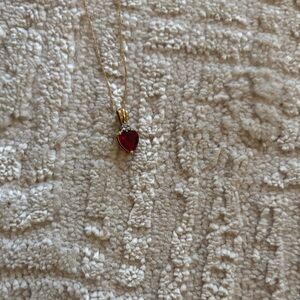 10KT Gold Heart Pendant Necklace with Red Gem